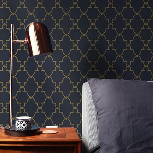 Timeet Papel tapiz geométrico para despegar y pegar, color azul y dorado, papel tapiz autoadhesivo extraíble, papel de contacto extraíble de 17.7 x