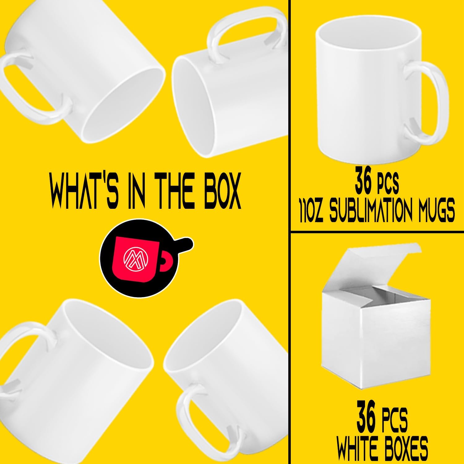 Set of 36 White Ceramic Sublimation Coffee Mugs