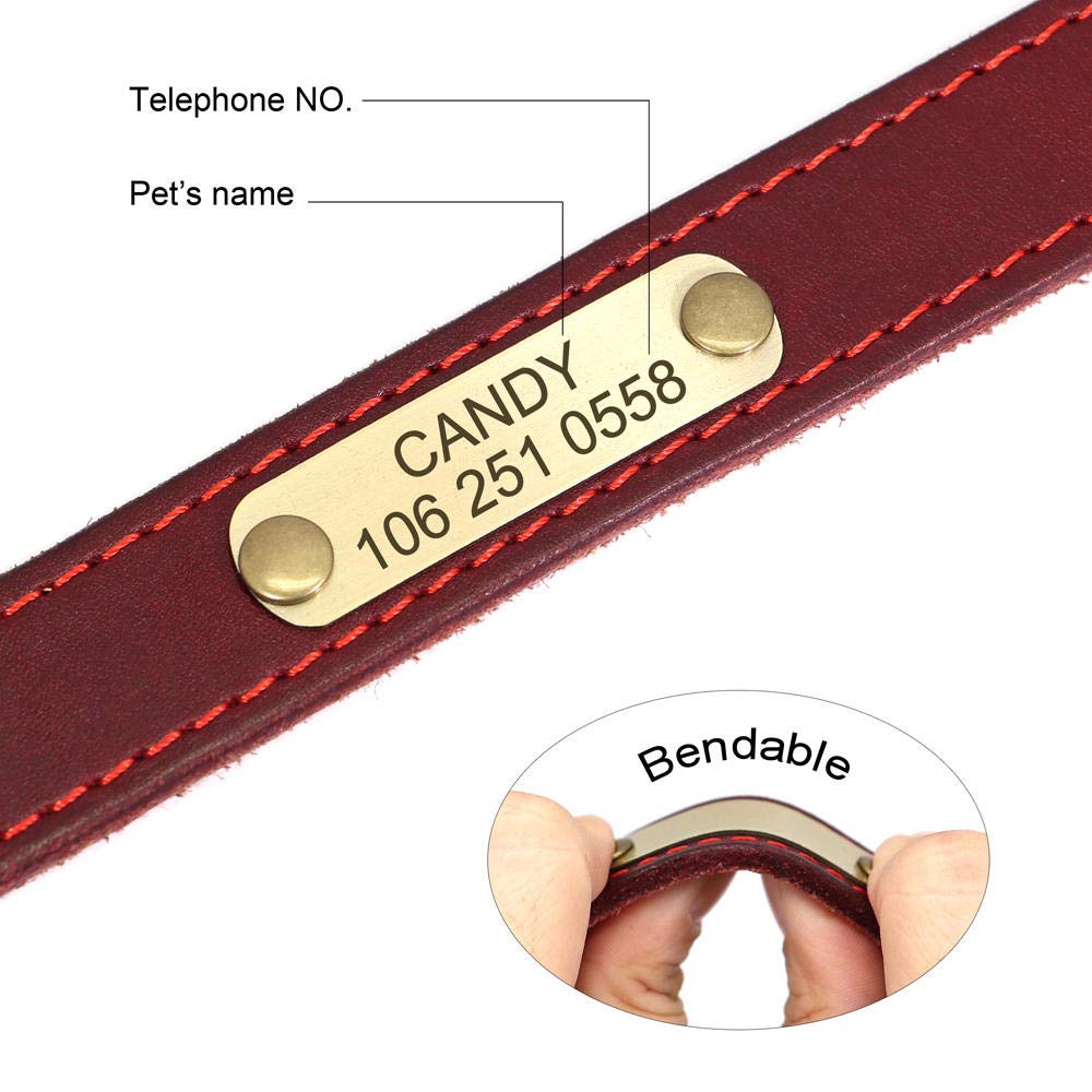 LYVQZPWLRIl Cane Porta, Guinzagli for Animali Domestici, Collare in Pelle Personalizzato for Cani, Fibbia in Pelle Dorata, Collare identificativo for Animali Domestici(Red,XS)