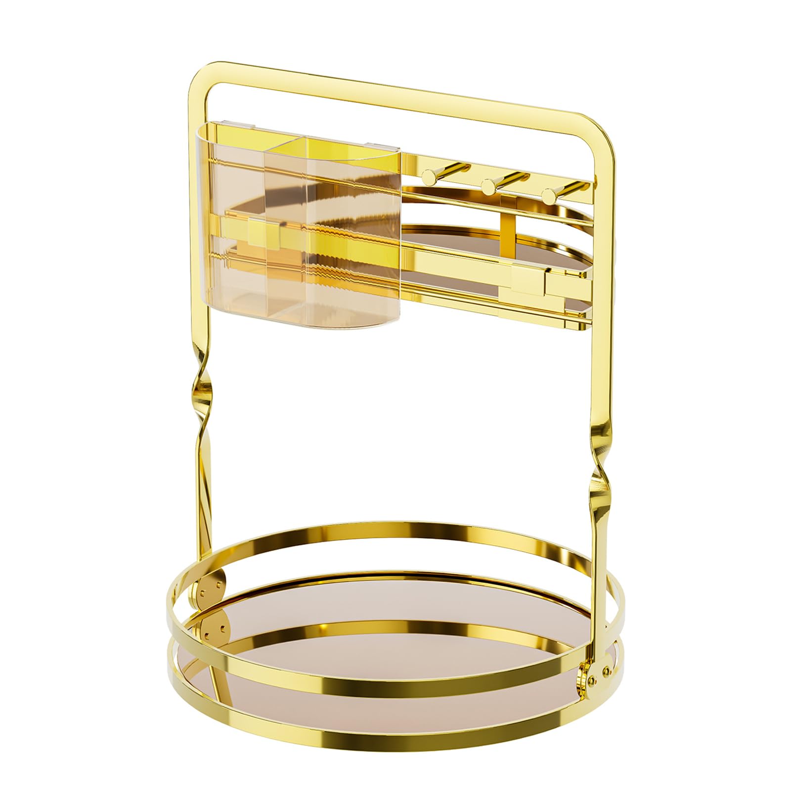 Piceioep Section Rotating Vanity Tray with Built in Brush Rack and Jewelry Storage for Cosmetics Arrangement Jewelry and Makeup Planner