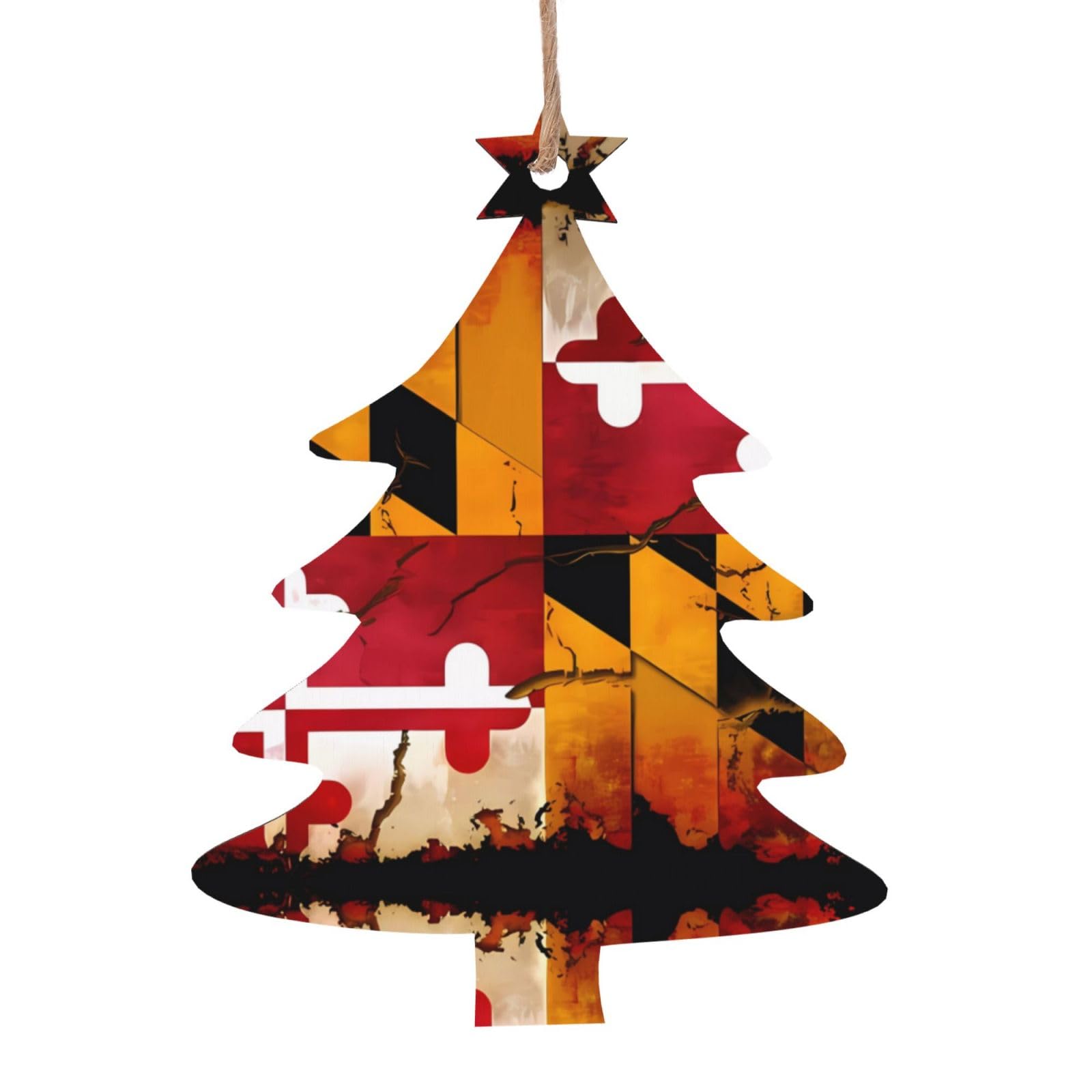Vintage Wooden Maryland Flag Printed Christmas Wooden Pendants, Simple and Environmentally Friendly, Holiday decorationsã€‚