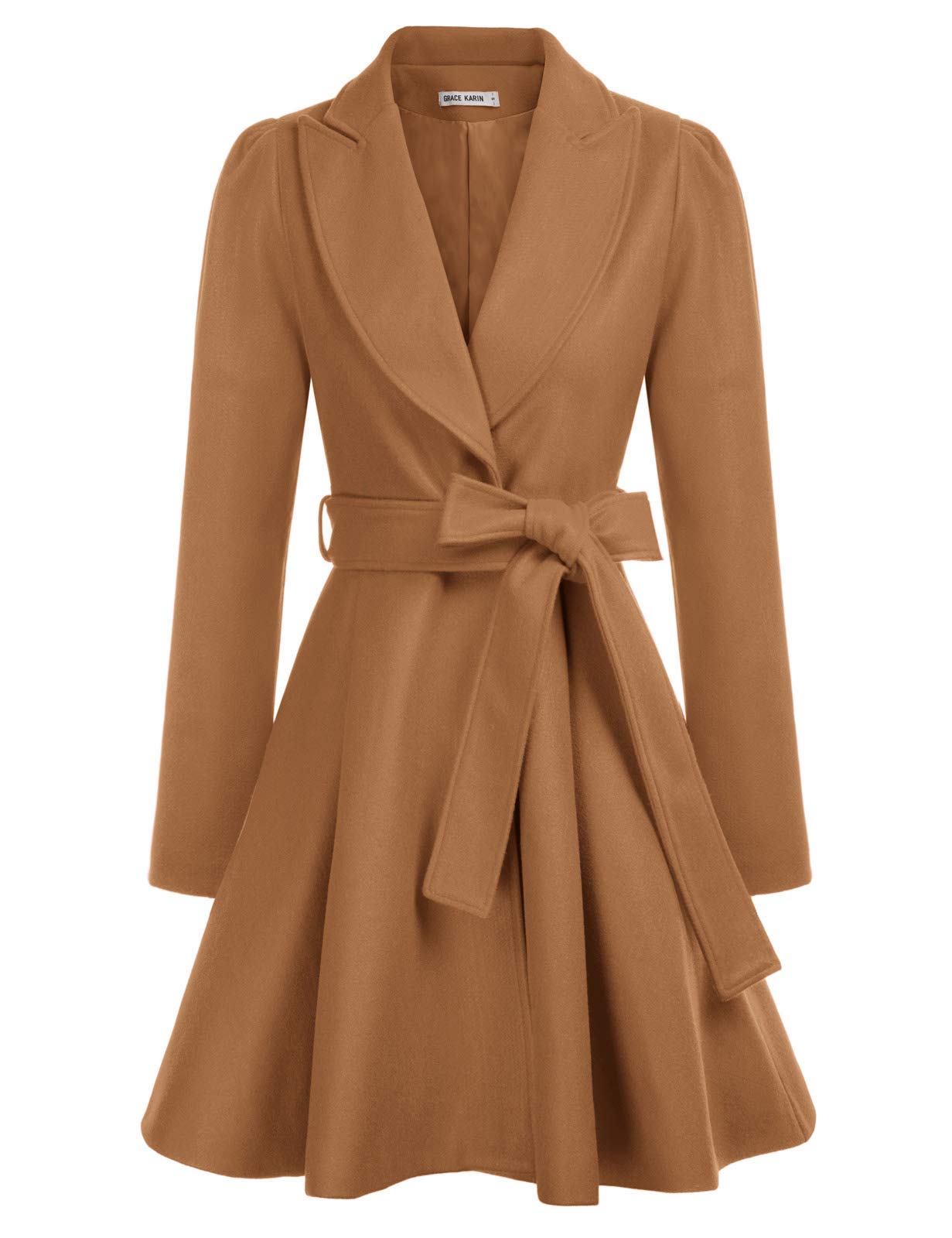 GRACE KARIN Women's Notch Lapel Long Puff Sleeve a Line Pea Coat with