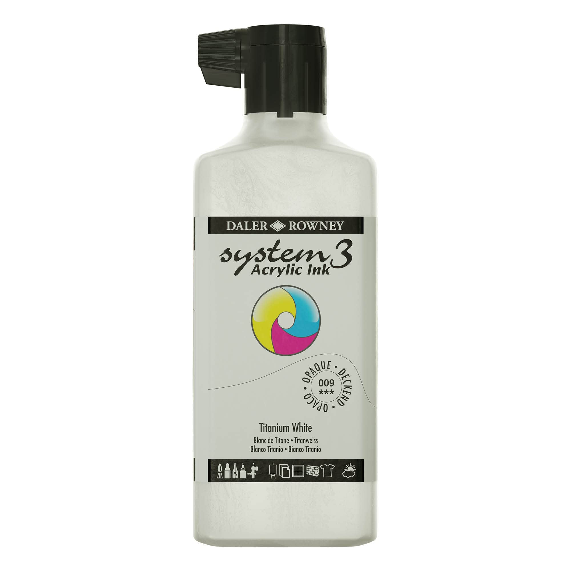 Daler-Rowney System3 Acrylic Ink, Plastic Bottle, Opaque, 6.09oz - 180 ml, Titanium White