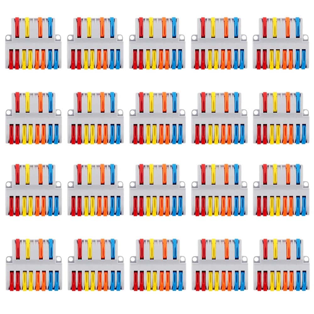 20Pcs Lever Nuts Wire Connectors 2 in 4/6/8/10/12 Out Quick Wiring Cable Connector Push-in Conductor Terminal Block Quick Terminal Blocks Lever Nut Assortment Connectors (4 in 8 Out)