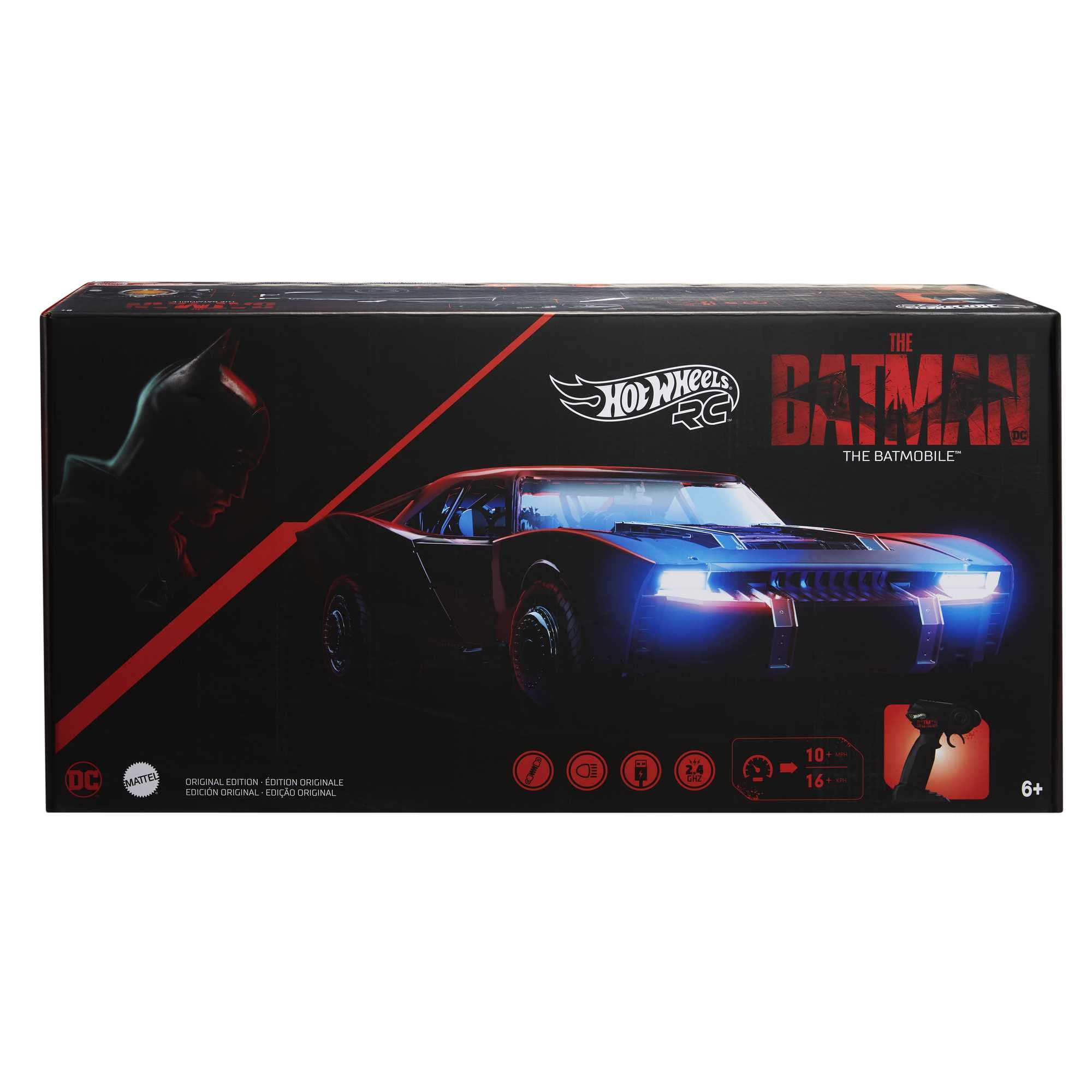 Hot Wheels R/C The Batman Batmobile, Remote-Controlled 1:10 Scale Toy Vehicle from The Movie, USB Rechargeable Controller, Gift for Fans of Cars & Comics & Kids 5 Years Old & Up
