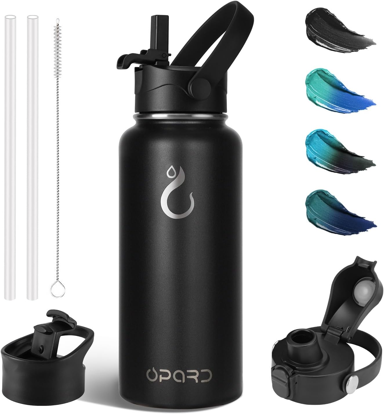 Opard 32oz Insulated Stainless Steel Water Bottle with Handle, 3 Lids(Straw/Flip/Spout) 2 Straws, BPA-Free Leak Proof Metal Water Bottle, Reusable Sports Bottle for Gym, Double Wall Vacuum Insulated