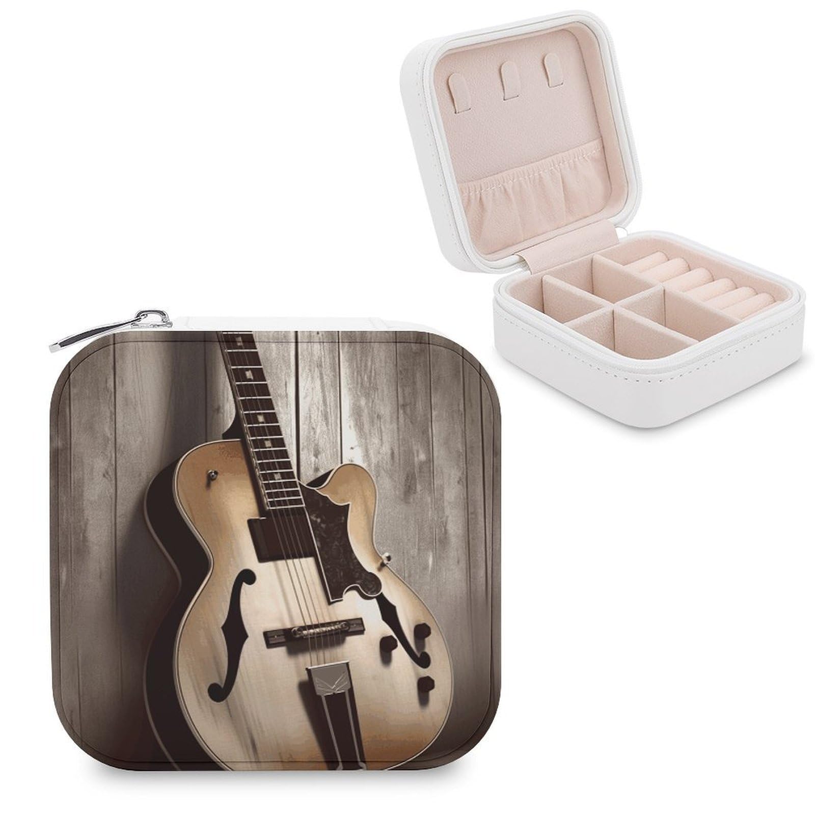 FekiLoot Guitar Pictures Jewelry Case Personalized Leather Jewelry Box Mini Travel Jewelry Case Small Portable Jewelry Organizer for Ring Earrings Necklace Bracelet