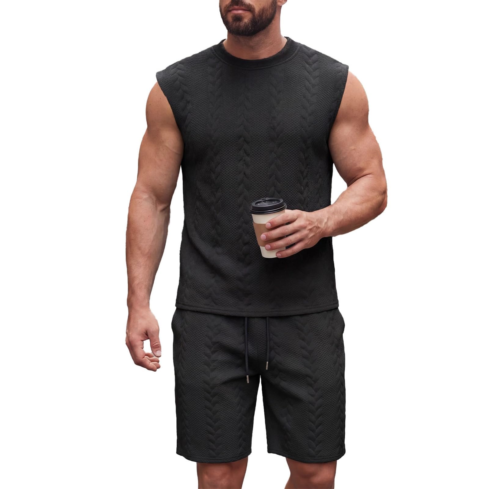 Tuta estiva da uomo, 2 pezzi, da uomo, con pantaloncini corti e canottiera, set da jogging, tuta sportiva, abbigliamento da corsa, abbigliamento sportivo, canotta sportiva, canotta corta