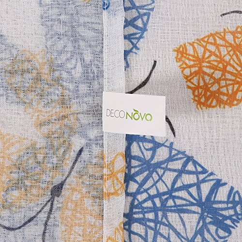 Image of Deconovo Decorative Blackout Printed White Sheer 84 Inch Length-Rod Pocket Voile Drape Curtains for Bedroom, 42W x 84L Inch, Blue Green and Orange