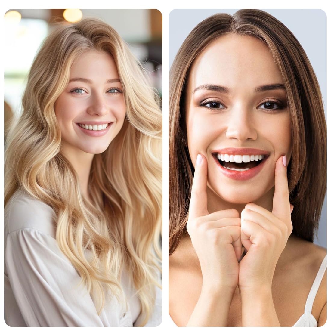 2 Coppie Faccette Denti, Faccette Denti Finti a Scatto Superiore e Inferiore, accette Denti Cosmetici,Protesi Dentarie Cosmetici Temporanee,per Uomini e Donne Copertura di Denti Imperfetti