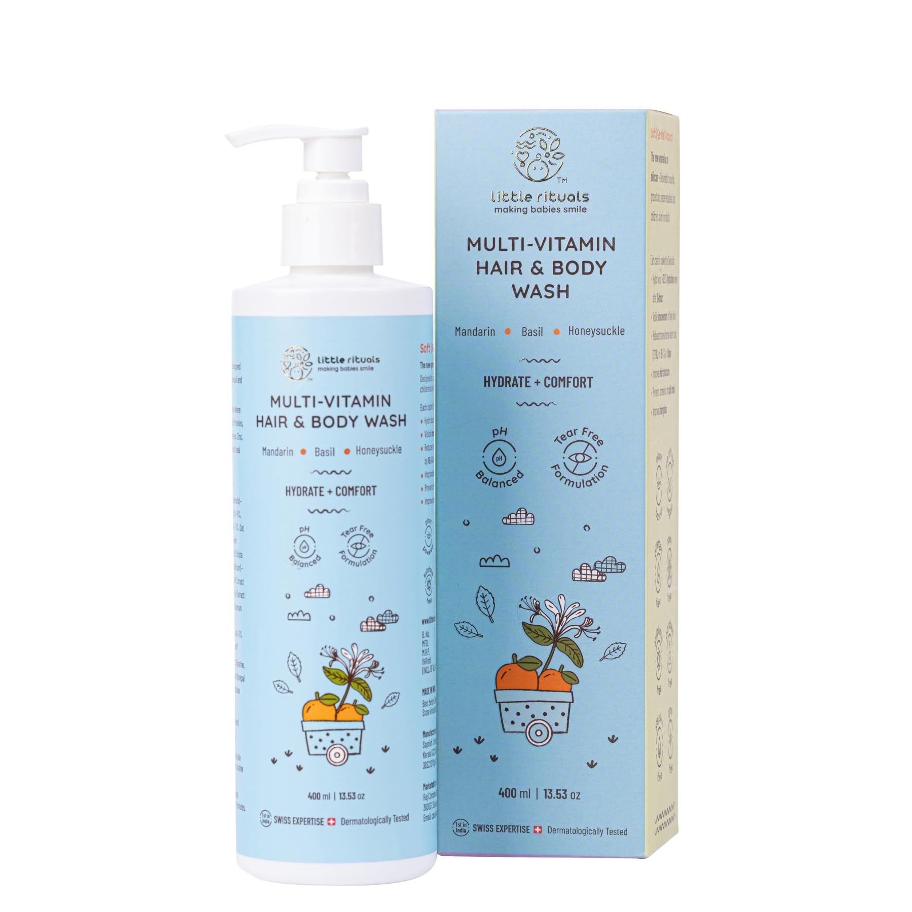 Little Rituals Baby Wash – Tear-Free Body & Hair Wash with HONEYSUCKLE, BASIL & MANDARIN | Gentle pH 5.5 Formula | Organic, Dermatologist-Tested, SWISS Technology (400ml)-image-9