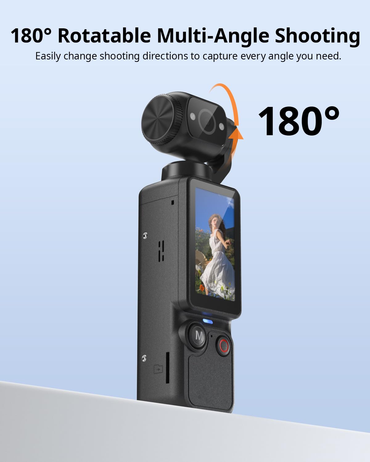 W&O Portable 2.5K Vlogging Camera with 180° Rotating Lens, Pocket Body Camera with Audio & Video Recording, 7Hour Power, Handheld POV Cameras with Fill Light, 32GB Card (Black) — view 6