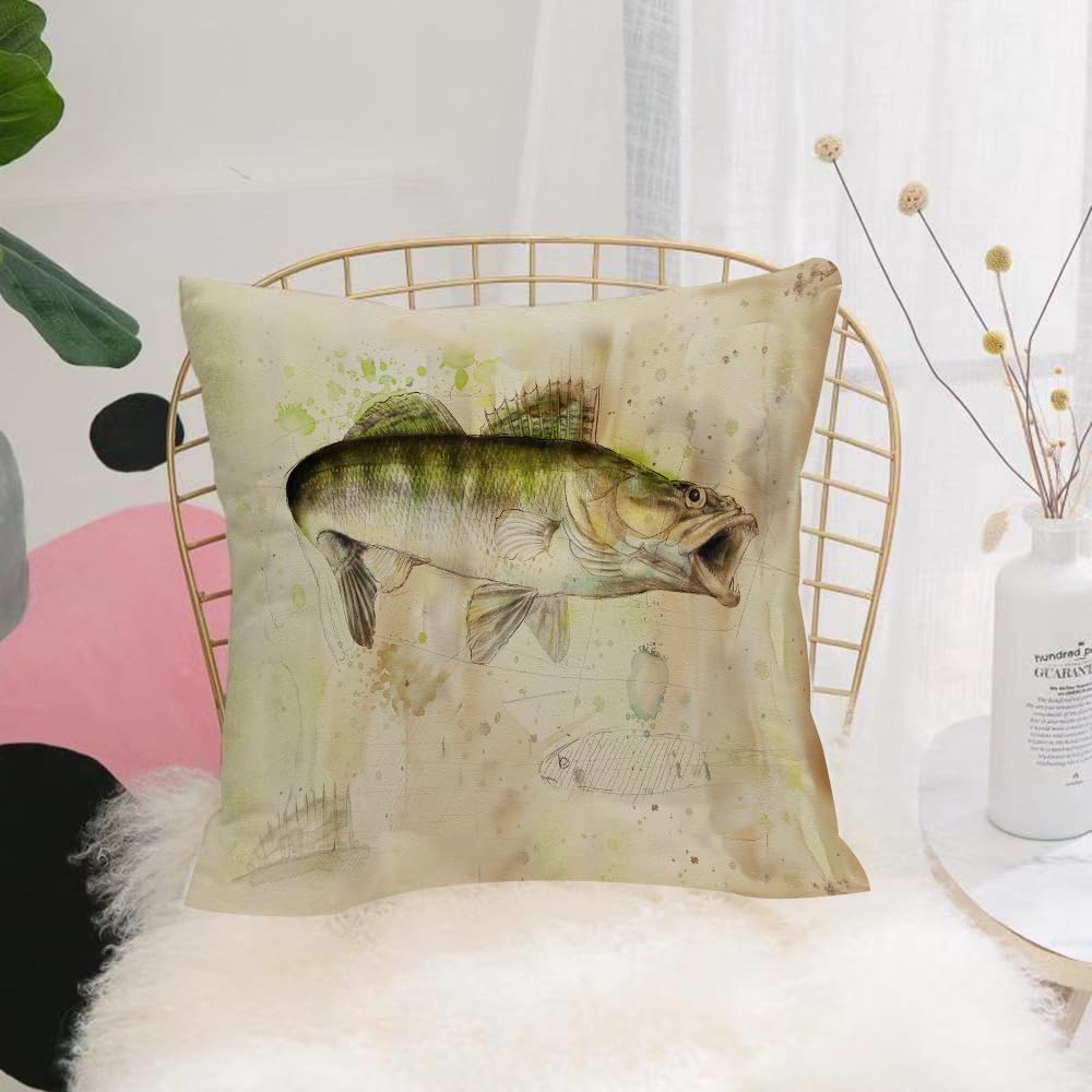 HYMSXW Cushion Cover,Throw Pillow Case Home Decorative for Living Room Bedroom Sofa Chair 20X20 Inch,zander digital painting zander watercolor on old paper,Pillowcase 50X50cm