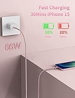 Vista 8 de Cable USBC de 10 pies, paquete de 2 cables largos USBC de carga rápida, cable trenzado de nailon USB C a USB C cargador de iPhone compatible