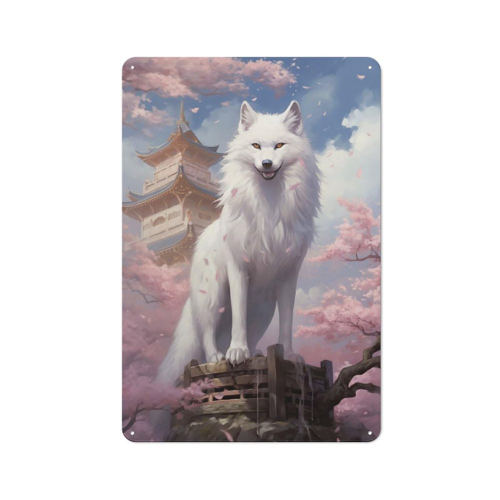 Kitsune Fox Modern Vintage Metal Wall Decor 30x20cm, Office Metal Sign for Office, Study, Studio Or Hallway