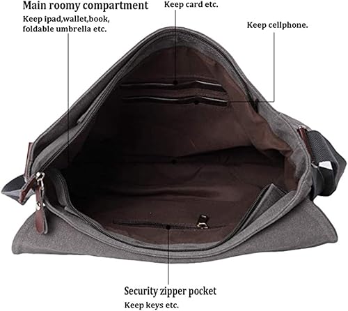 Miniatura 4 de Sechunk Bolso de lona pequeño de mensajero vintage, bolso de hombro para todos los días, bolsa bandolera para hombres y mujeres