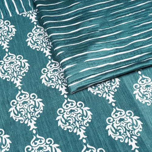 Image of Door Curtains 8 Feet Pack of 2, Damask, Blue & White