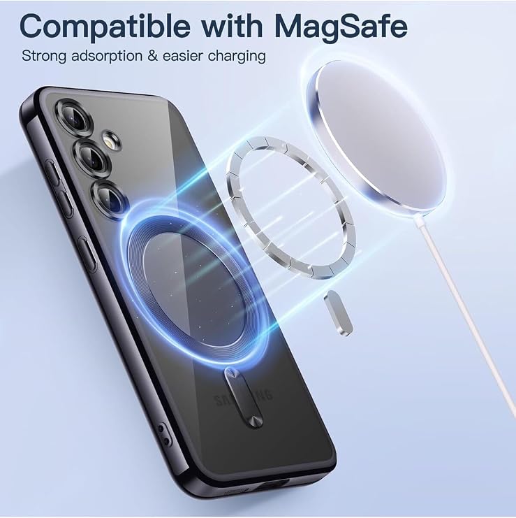 CONSTRAIN - Samsung Galaxy A54 ile uyumlu Kılıf Magsafe ile uyumlu Wirelles Şarj Destekli Parlak Renkli Kenarlı Arkası Şeffaf Silikon
