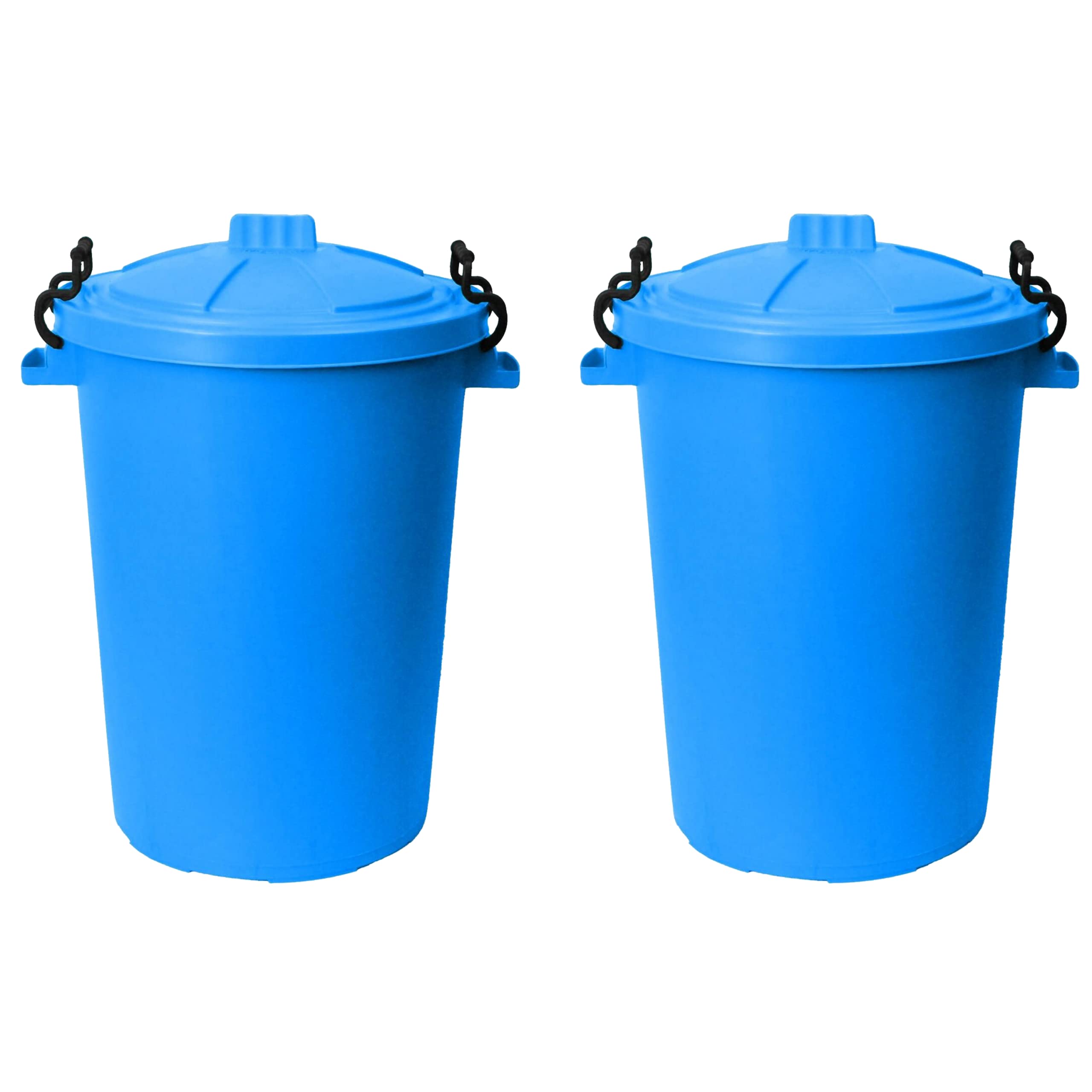 M1SS (Set of 2) 50 Litre Heavy Duty Plastic Clip Lock Lid Bin Indoor or Outdoor Rubbish, Dustbin, Trash, Waste or Storage of Animal Feed. (Sky Blue)