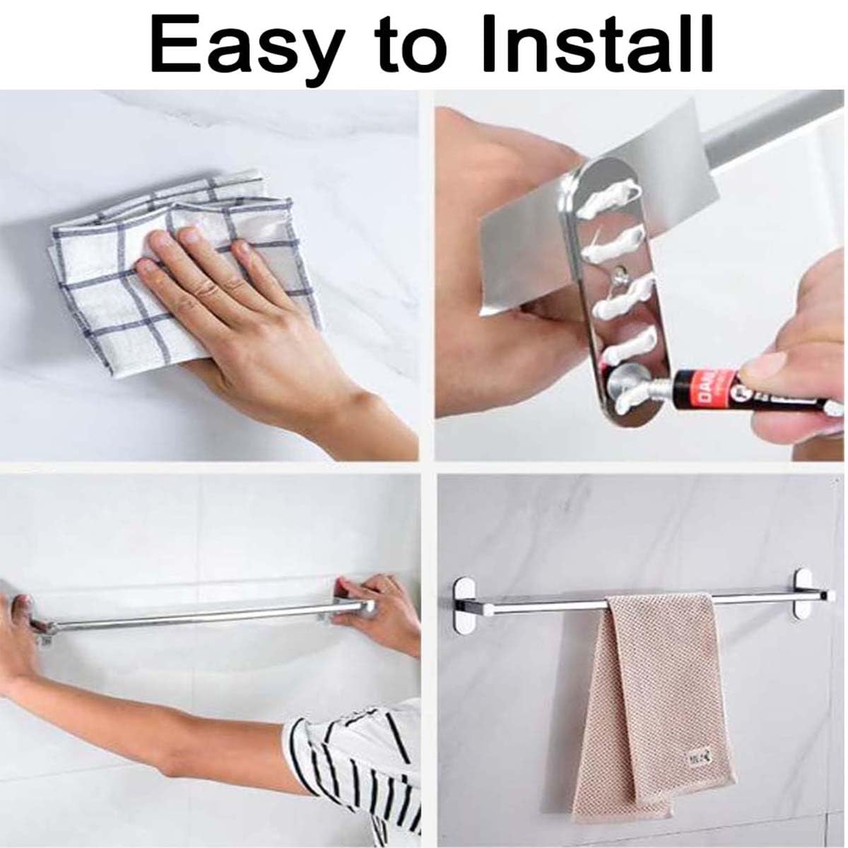 Portasciugamani in acciaio inox per bagno e cucina, impermeabile, adesivo, senza fori, 50 cm