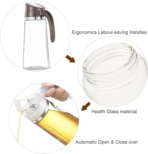 Miniatura 4 de Marbrasse Oil Dispenser for Kitchen,20 OZ /600ml Leakproof Glass Oil Bottle with Auto Flip Cap,Olive Oil Container for Kitchen Cooking (White)