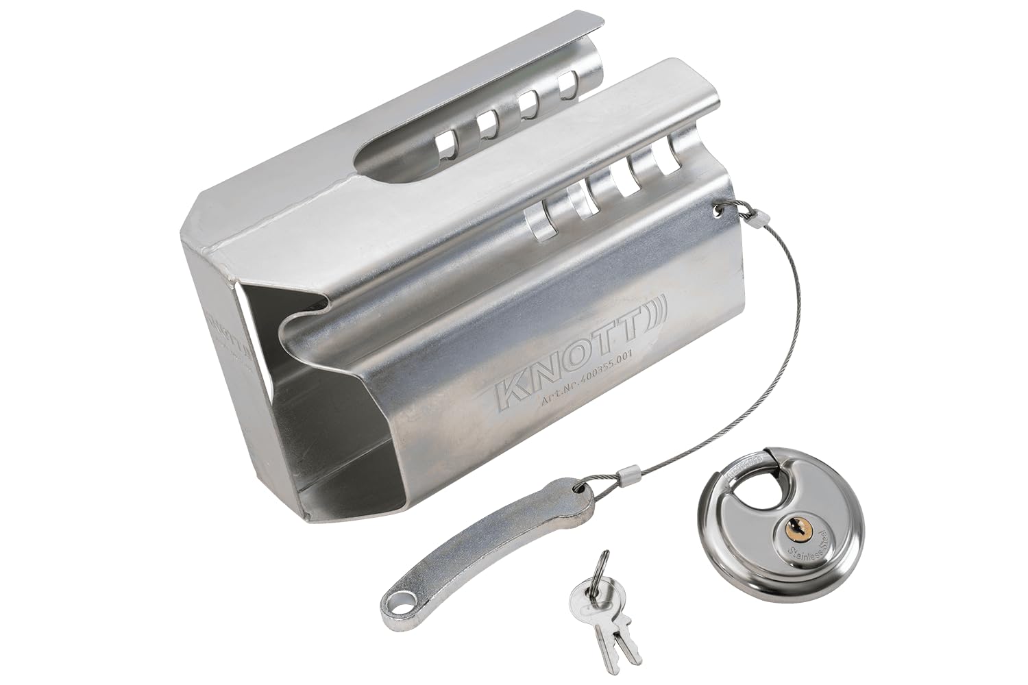 KNOTT Antivol d'Attelage Universel 400355.001 pour Remorque, Protection Robuste en Acier Galvanisé contre le Vol, Verrou de Sécurité Catch Lock pour Tête d'Attelage Standard