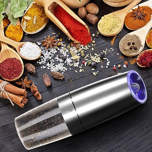 Gravity Electric Salt and Pepper Grinder Set, Adjustable Coarseness, Automatic Shakers Mill Grinder with LED Light, Upgraded Larger Capacity, One Hand Operated (Sliver 2 Pack) - Image 7