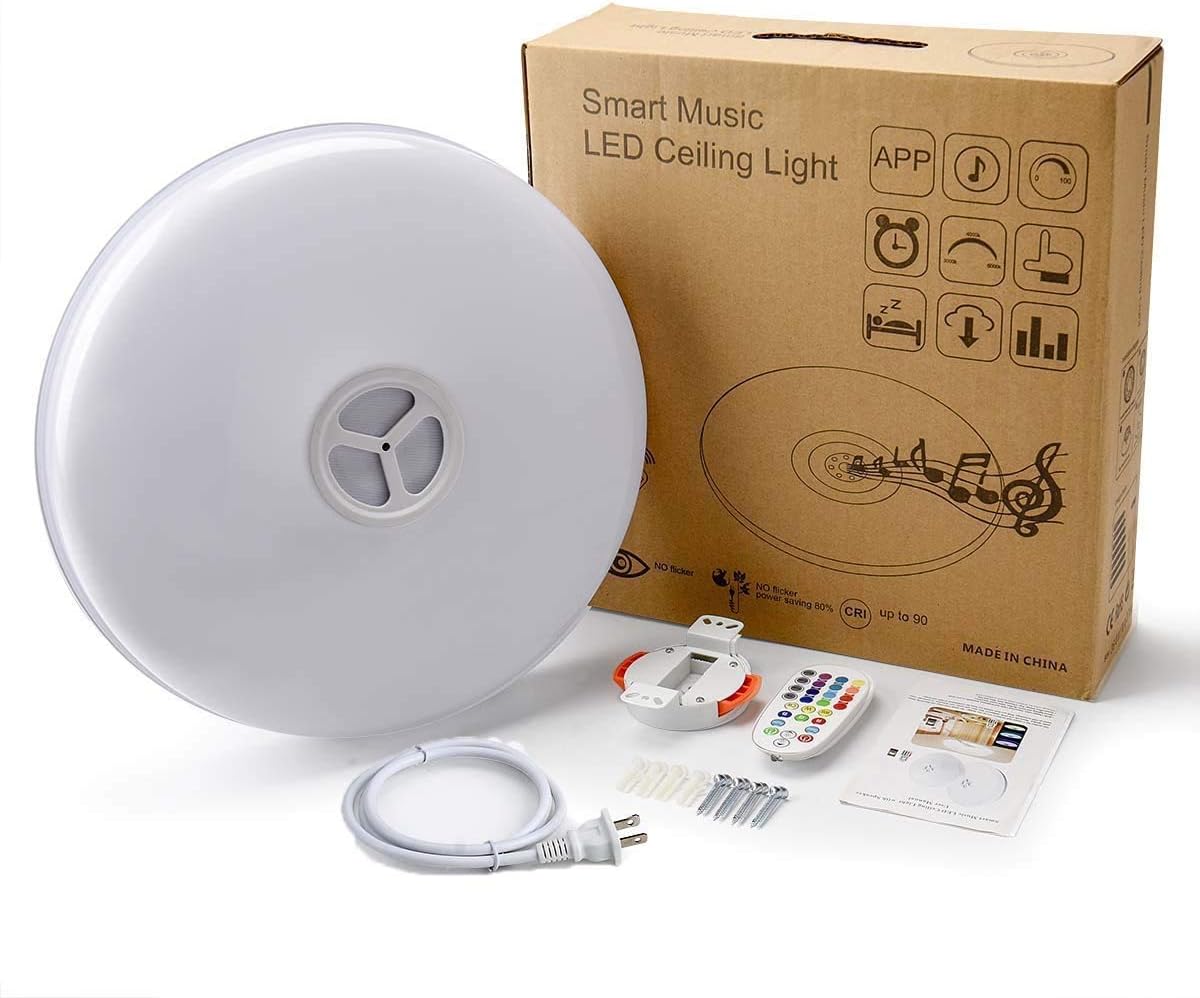 Flash Deals - 40% OFF 24W Bluetooth LED Ceiling Lamp with Bluetooth Speaker 85V-265V Φ36cm RGBW APP Control Music Smart LED Ceiling Lights Dimmable Big Round Mount Lighting for Kitchen Bathroom Dining Room