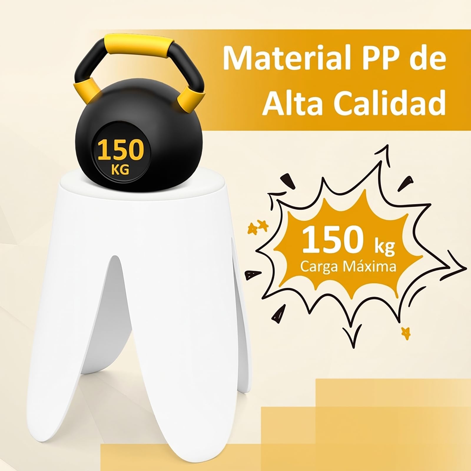 COSTWAY Juego de 8 Taburetes Apilables, Taburetes de Plástico Anidados de 46 CM de Altura, Sillas Portátiles Sin Respaldo para Escuela, Aula, Salón, Comedor, Hogar, Oficina, Ahorra Espacio, Blanco