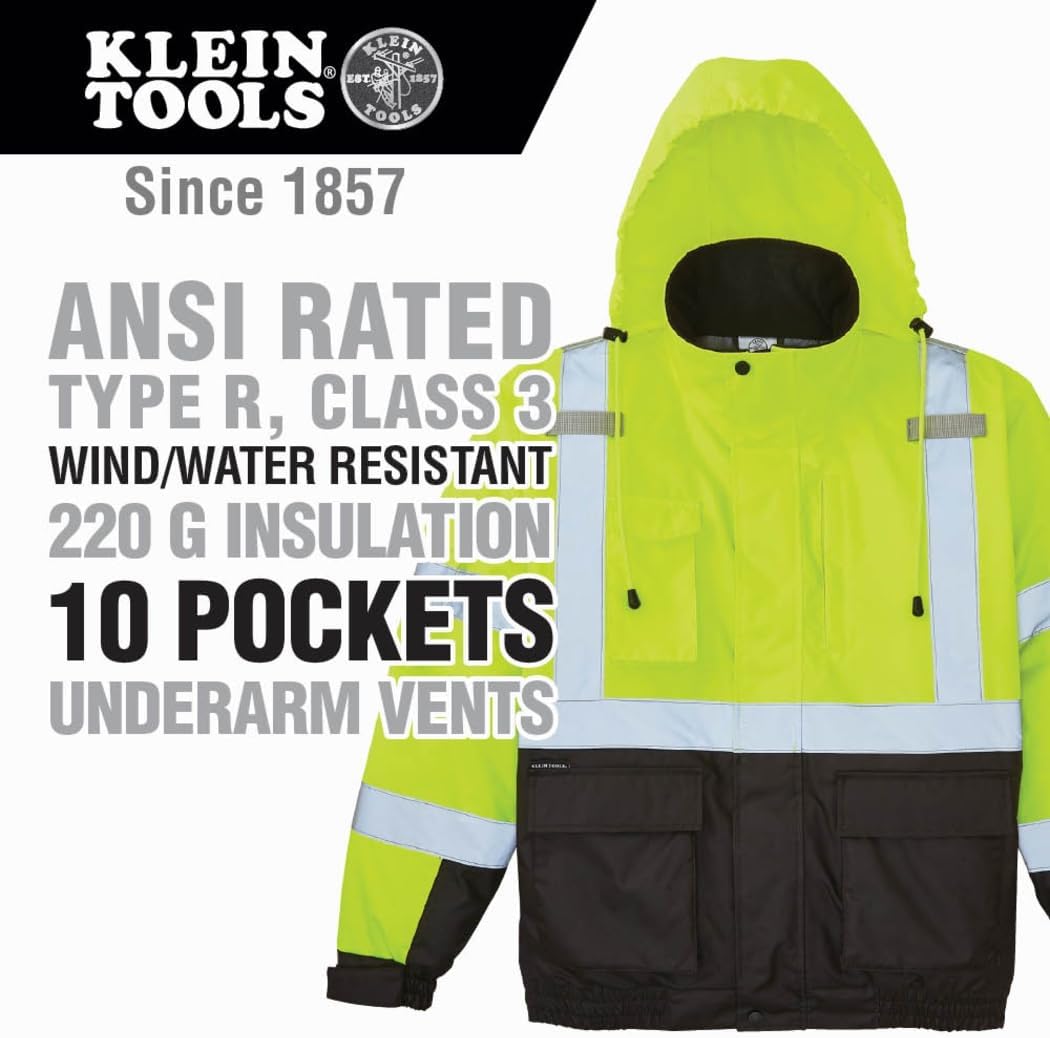 KLEIN TOOLS 60364 Bomber Jacket, High-Visibility Reflective Winter Jacket, 220-Gram Insulation for Superior Warmth, ANSI Compliant, Large - Image 5
