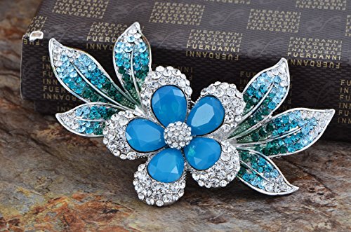Image of Alilang Womens Silver Blue Green Crystal Rhinestones Tropical Hawaiian Flower Brooch Pin