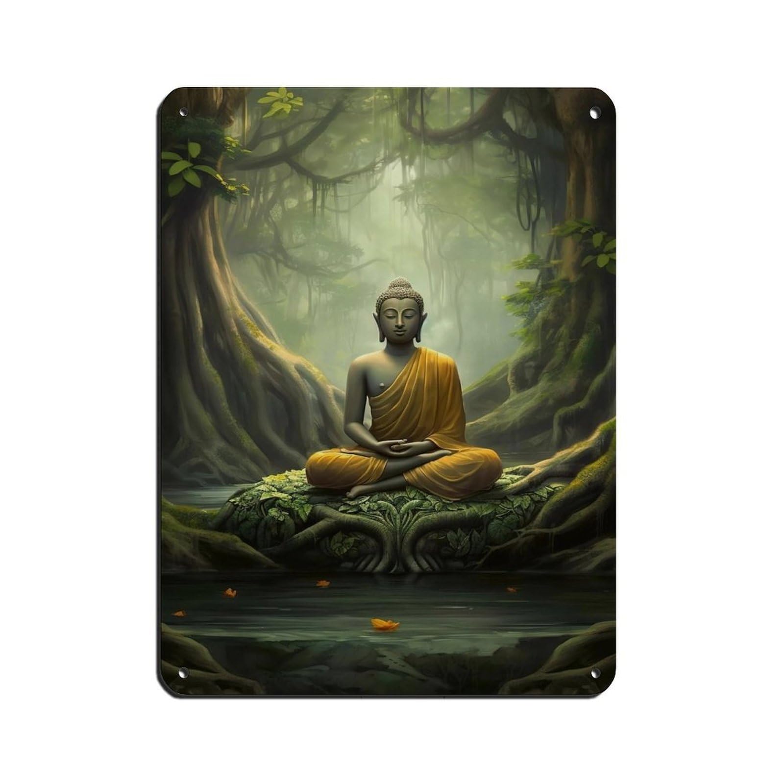 Serene Buddha in Lush Forest Meditation – Zen Tin Sign Vintage Metal Pub Club Cafe Bar Home Wall Art Decoration Poster Retro 12x16inch(30x40cm)