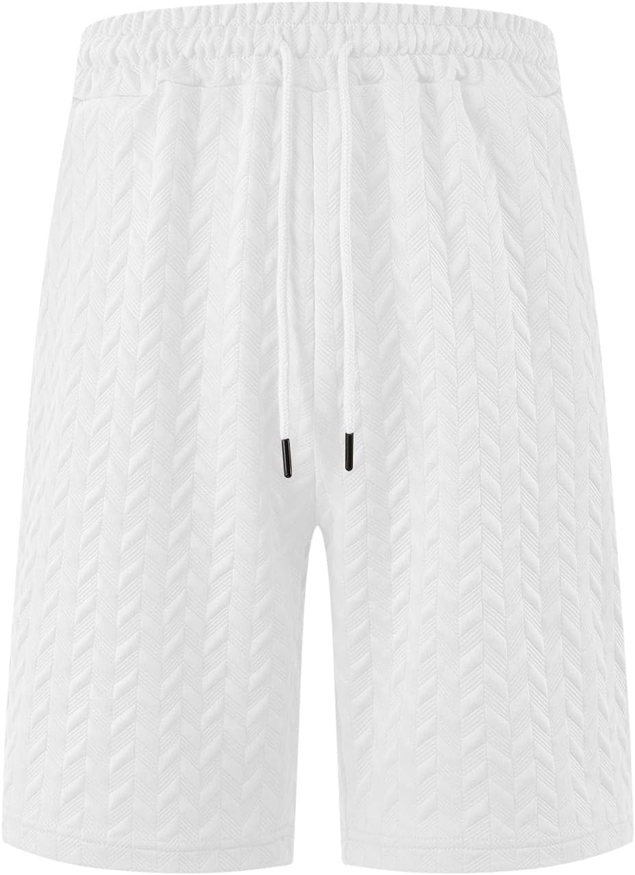 Men's Textured Knit Drawstring Shorts, with Elastic Waist, Lightweight Breathable Casual Athletic Shorts, for Summer