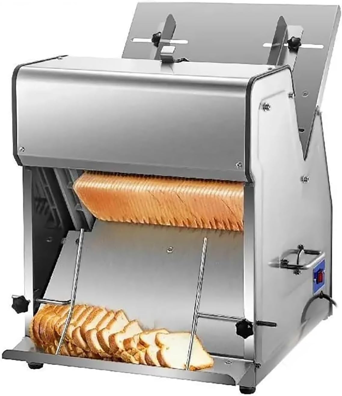 370W Commercial Bread Slicer, Stainless Steel Electric Bread Cutting Machine, 12mm Blade, Adjustable Inlet & Outlet, Kitchen Appliance Toast Processor, for Bakery, Coffee Shop