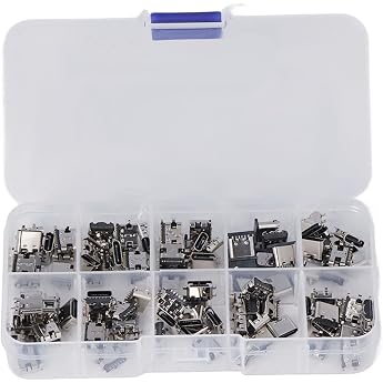 USB C Female Set 100 Pieces 10 Types Type C USB Female Connector Stainless Steel 24-Pin USB C Male Soldering Port with Storage Box Corrosion Resistant Repair Plug for Keyboard/Mouse/Charger