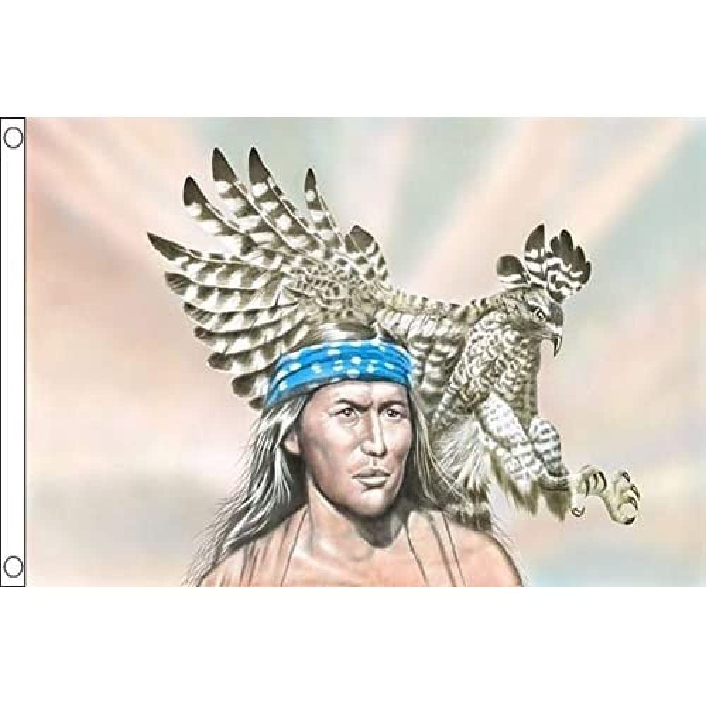 AZ FLAG - Indian With Eagle Flag - 3x5 Ft - 100D Polyester Native American Banner with Two Metal Grommets - Fade Resistant - Vivid Colors - 3' x 5' Feet - 150x90 Cm