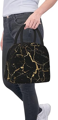 Miniatura 8 de Bolsa de almuerzo aislada con textura de mármol negro, caja de almuerzo reutilizable para escuela, trabajo, universidad, viajes al aire libre,
