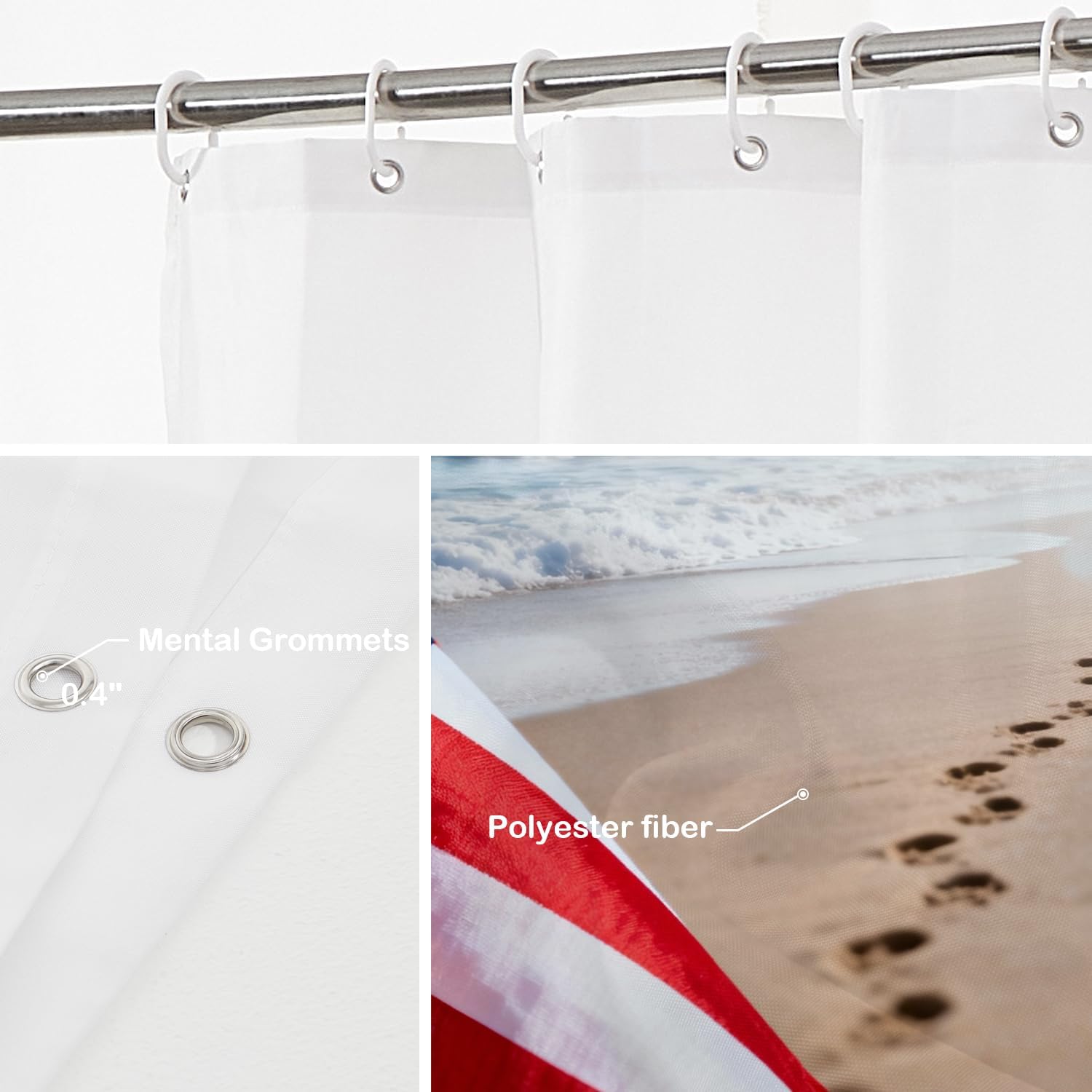 Batmerry Happy Labor Day Decor Shower Curtain,White Stars Red Patriotic USA Flag Bathroom Decor Polyester Fiber Plastic Rings Quick-Drying Waterproof for Bathtubs/Bathroom, 72x72 inches