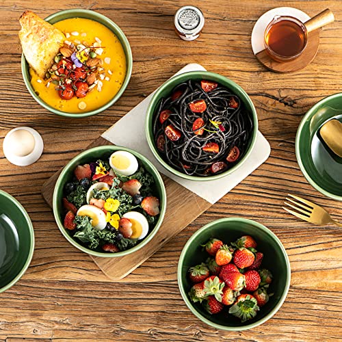Image of vicrays Ceramic Cereal Bowls Set - Porcelain 26 Ounce Soup Salad Bowls - Rice Dessert Cream Bowls Set - Chip Resistant Dishwasher Microwave Safe - Set of 6 (Green)
