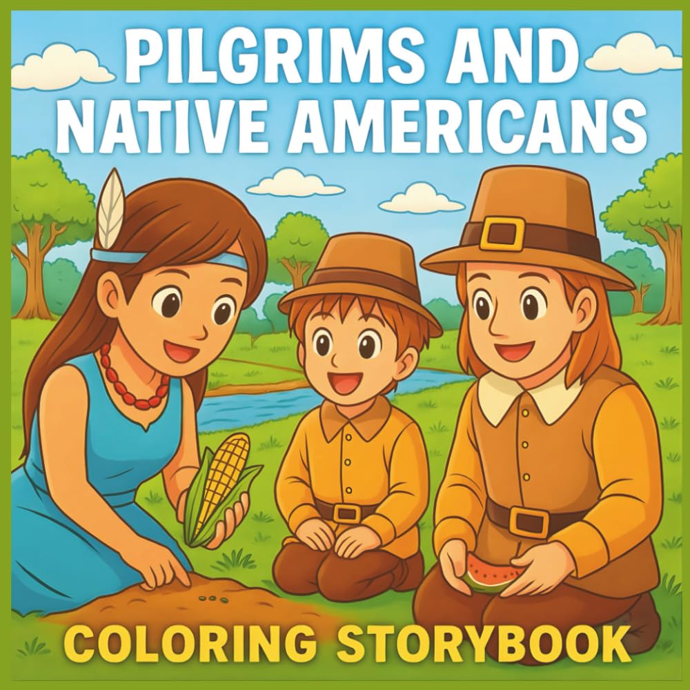 Pilgrims and Native Americans Coloring Storybook for Kids: Learn the Story of Thanksgiving – Fun Fall & Autumn Storytelling Activity for Ages 3–8
