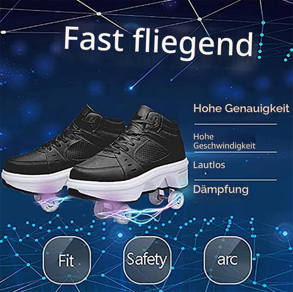 Schuhe mit Rollen Rollschuhe Jungen Mädchen Skateboard Schuhe mit LED Blinkend 4-Rad Automatisch Einziehbar Komfort Outdoor Sportschuhe für Kinde Und Erwachsene