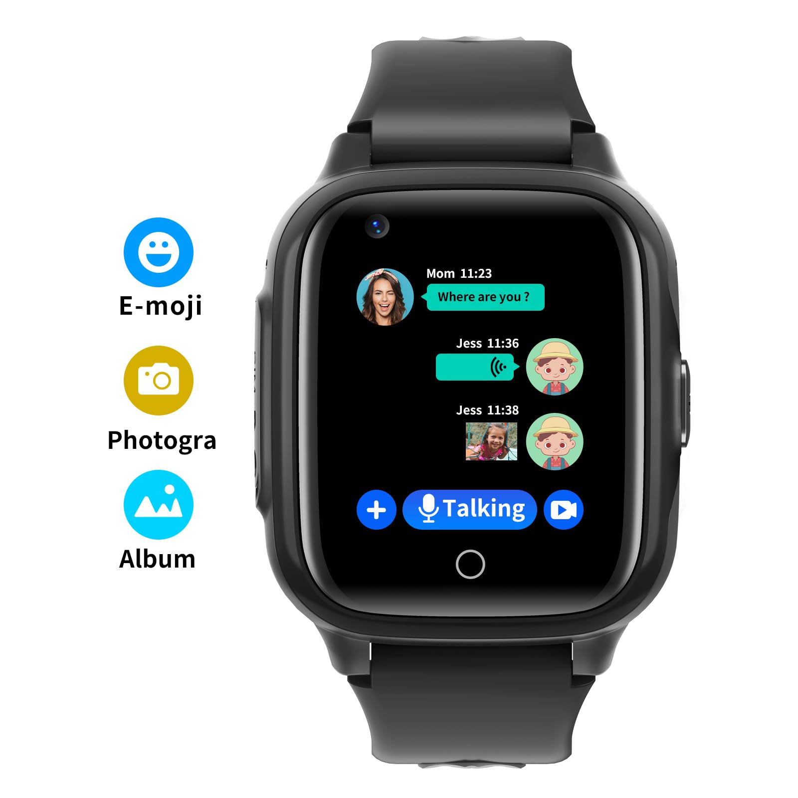 Smartwatch Bambini GPS 4G con WiFi Videochiamata SOS Camera Impermeabile Messaggio Sveglia Cronometro Modalità Classe Lettore Musicale Notifica Vibrazione Regalo per Ragazzi e Ragazze Nero