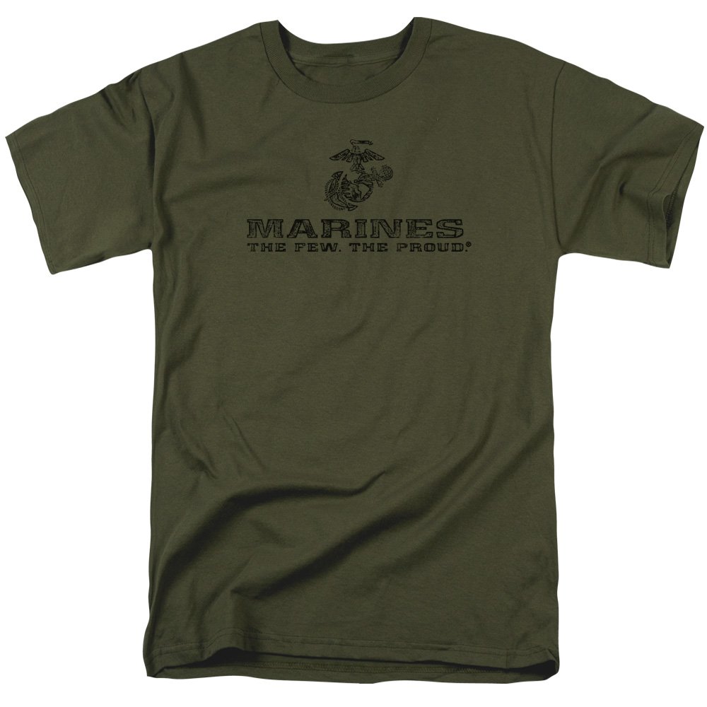 US Marine Corps Distressed Logo Unisex Adult T-Shirt for Men and Women Military Green