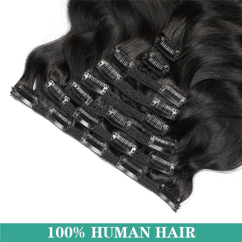 Dopinki do przedłużania włosów Body Wave Clip in, prawdziwe włosy, 120 g, 8 sztuk, z 20 klipsami, nr 1B, naturalna czerń, 40-66 cm, na całą głowę, miękkie (40-66 cm), na całą głowę, miękkie (40-66 cm)