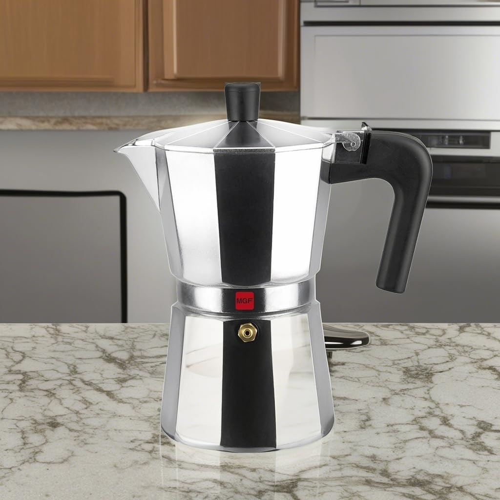 Magefesa Kenia Stovetop Espresso Moka Pot, 6-Cup/10 oz, Italian Coffee Maker for Cuban Coffee, Extra-Thick Aluminum, Heat-Resistant Handle, Safe & Easy-to-Use, Greca Coffee Maker