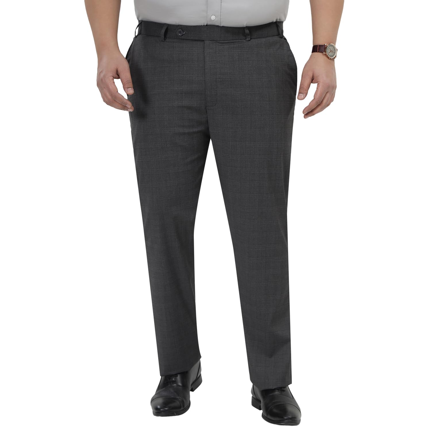 john pride Plus Size Men Regular Fit Mid-Rise Grey Checked Formal Trousers (JPTR22011C_Grey)-picture-22