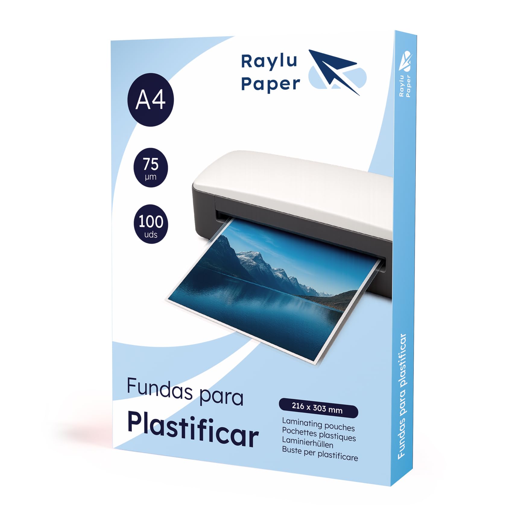 Raylu Paper® Buste per Plastificazione 100 pezzi trasparenti lucide A4 75 micron fogli termici per plastificatrice
