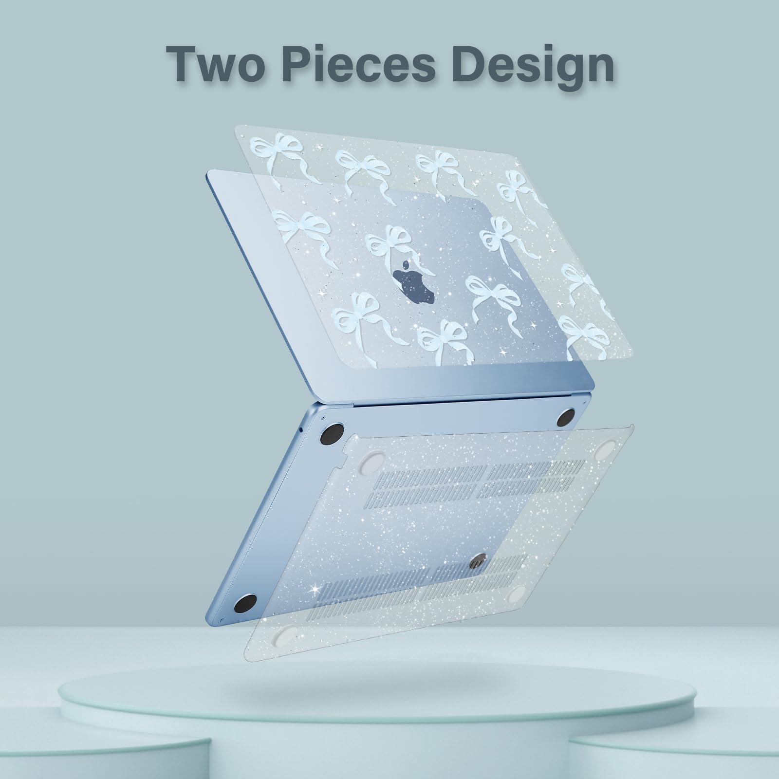 MOSISO Kompatibel mit MacBook Air 13 Zoll Hülle 2026-2022 M5 M4 M3 M2 A3449 A3240 A3113 A2681, Schleifen Glitzernde Kunststoff Hartschale&Tastaturschutz&Displayschutz für MacBook Air 13,6", Blau