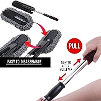 Vista 4 de Plumero de microfibra para automóvil, limpiador de exterior e interior, kit de limpieza de 15.7 pulgadas con mango retráctil largo para atrapar