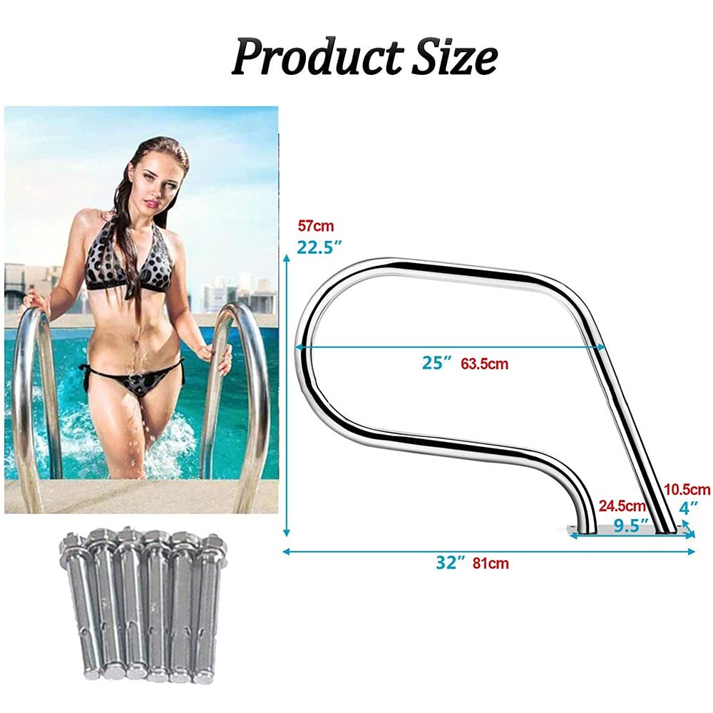 Pasamanos de acero inoxidable 304 con placa inferior de instalación rápida para piscinas y jacuzzis, diseño duradero y resistente, ideal para jardines y espacios al aire libre